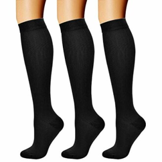 Three pairs of black knee-high socks