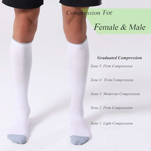 White graduated compression socks for female and male with compression zones.