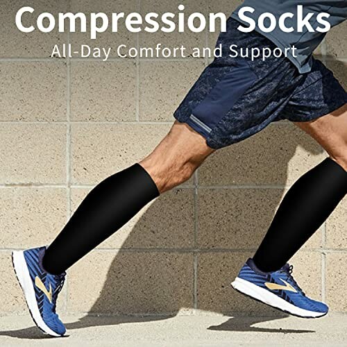 Person wearing compression socks while running.