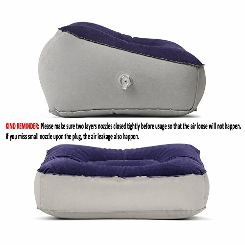 Inflatable foot rest pillow with air valve, shown in two views.