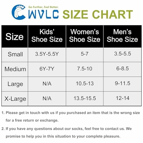 Size chart for kids', women's, and men's shoe sizes.